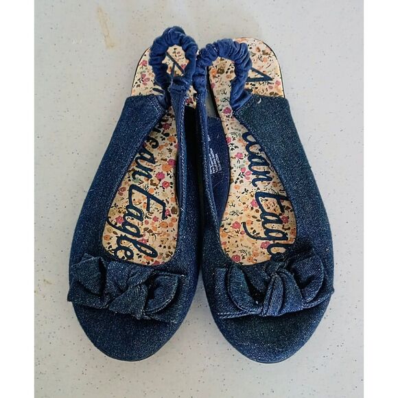 American Eagle Denim Ballet Flats Bow Slingback - Size 9.5 - Picture 8 of 8